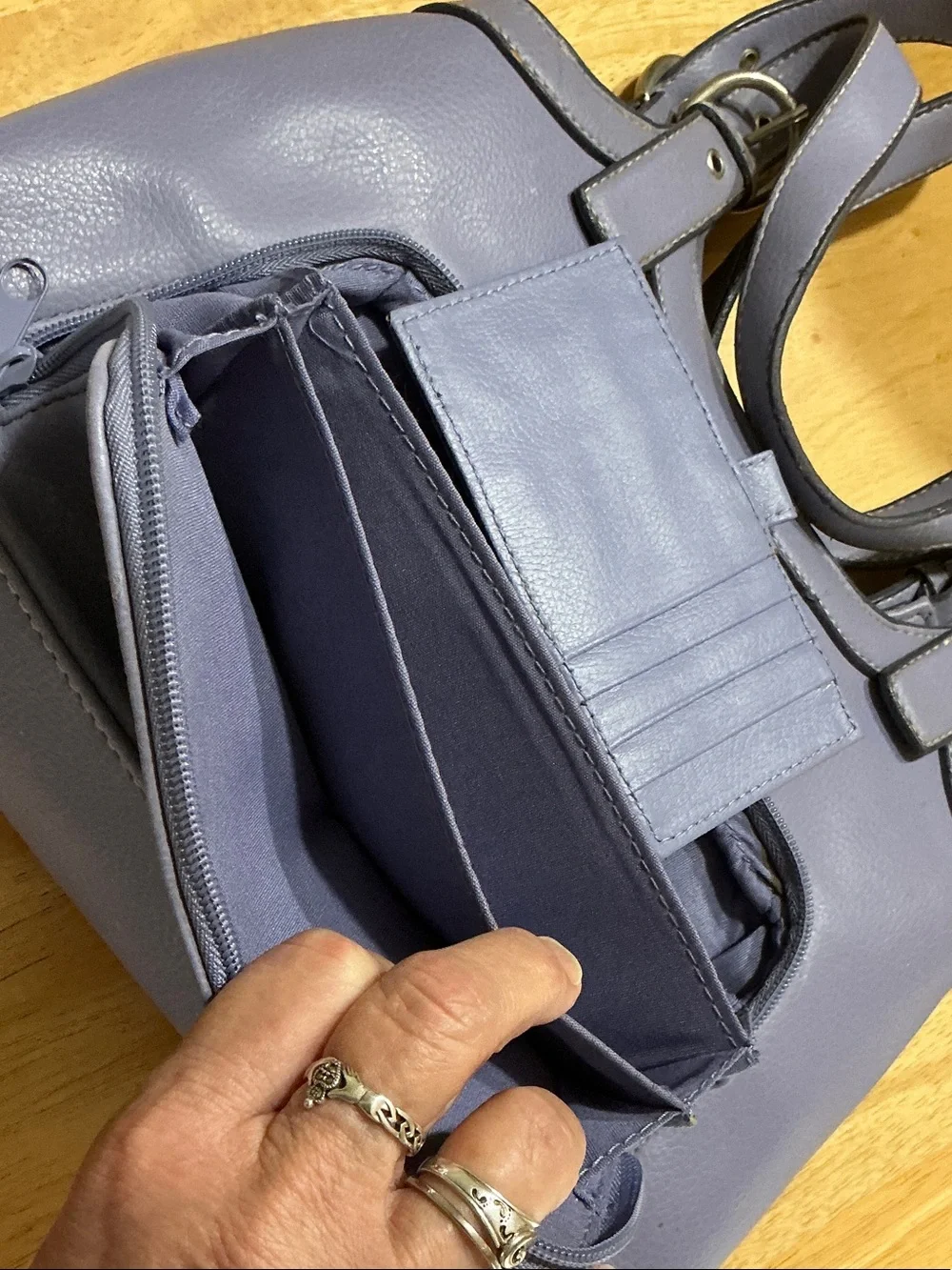 Lavender Leather Shoulder Bag with Matching Wallet Set